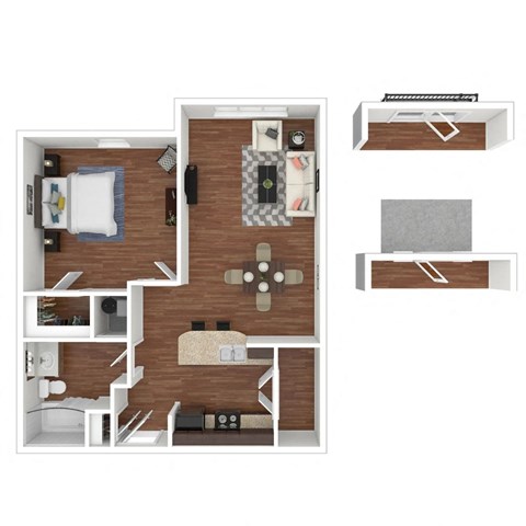 Floor plan for 1 bed, 1 bath, 750 sqft